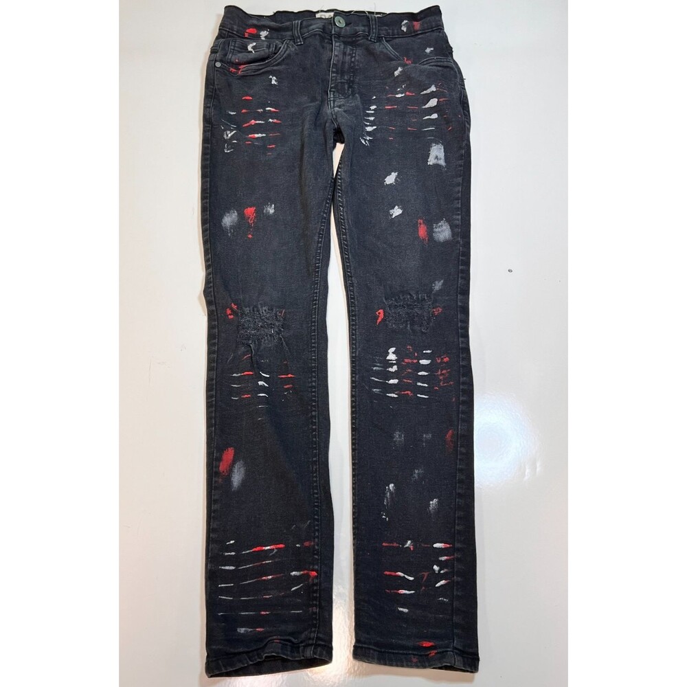 DASH American Design Painted Jeans 32x30 Black Red White Ripped Knee Skinny Bike